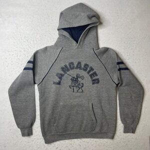 Vintage Jerzees Russell Lancaster Hoodie Mens Medium Gray Raglan Sleeve USA Made